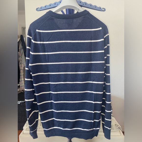 Old Navy Sweater L Mens Long Sleeve V Neck Blue Striped - Picture 3 of 3